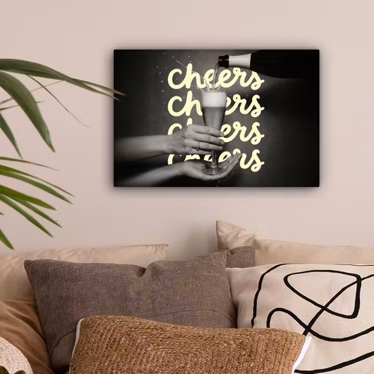 Cheers - Wijn - Zwart - Wit canvas 2cm klein -sfeer1