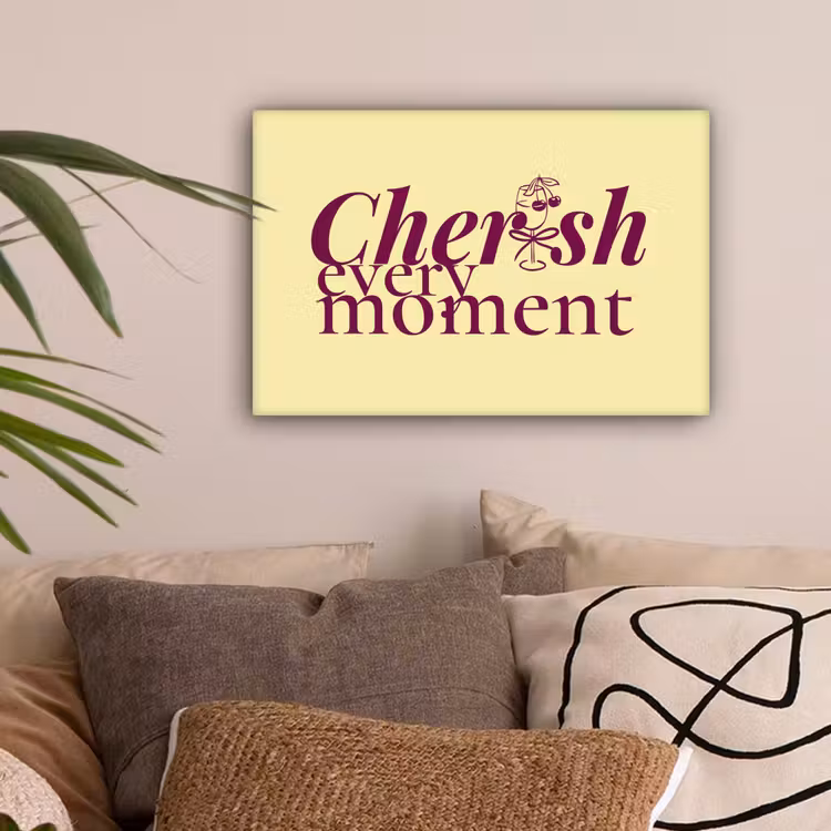 Cherish every moment - Cocktailglas - Geel canvas 2cm klein -sfeer1