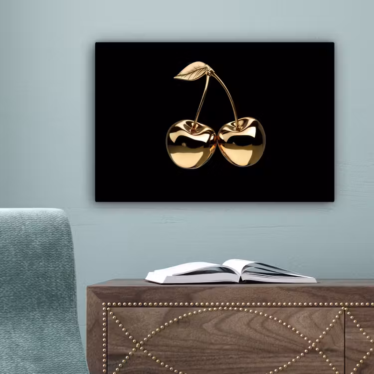 Kersen - Zwart - Goud - Chrome canvas 2cm klein -sfeer4