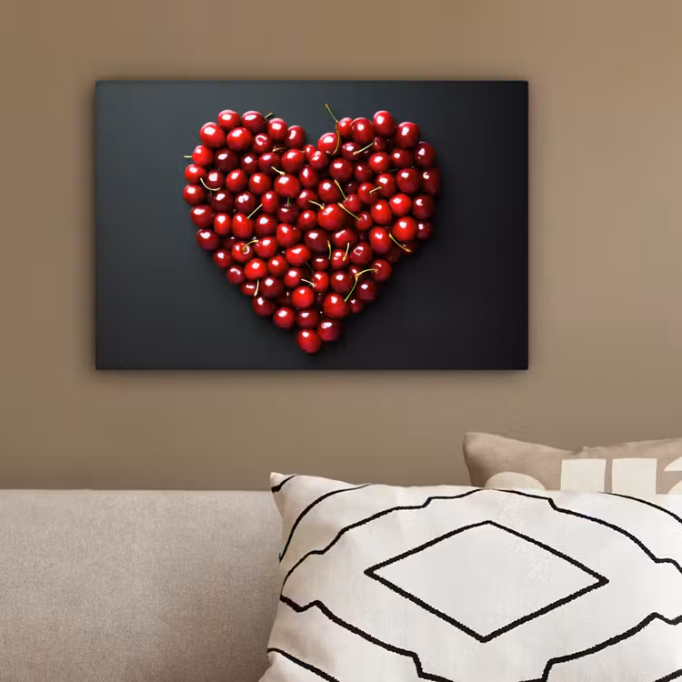 Kersen - Hart - Rood - Zwart canvas 2cm klein -sfeer3