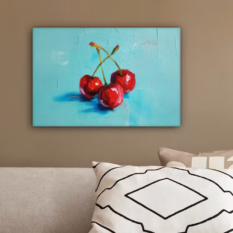 Kersen - Rood - Drie - Geverfd canvas 2cm klein -sfeer3