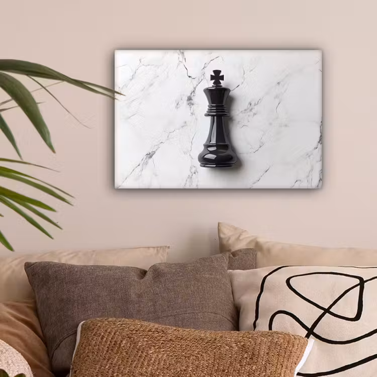 Schaakstuk - Koning - Zwart - Marmer canvas 2cm klein -sfeer1