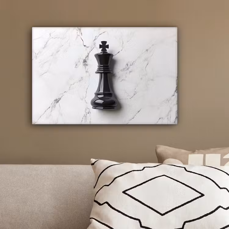 Schaakstuk - Koning - Zwart - Marmer canvas 2cm klein -sfeer3
