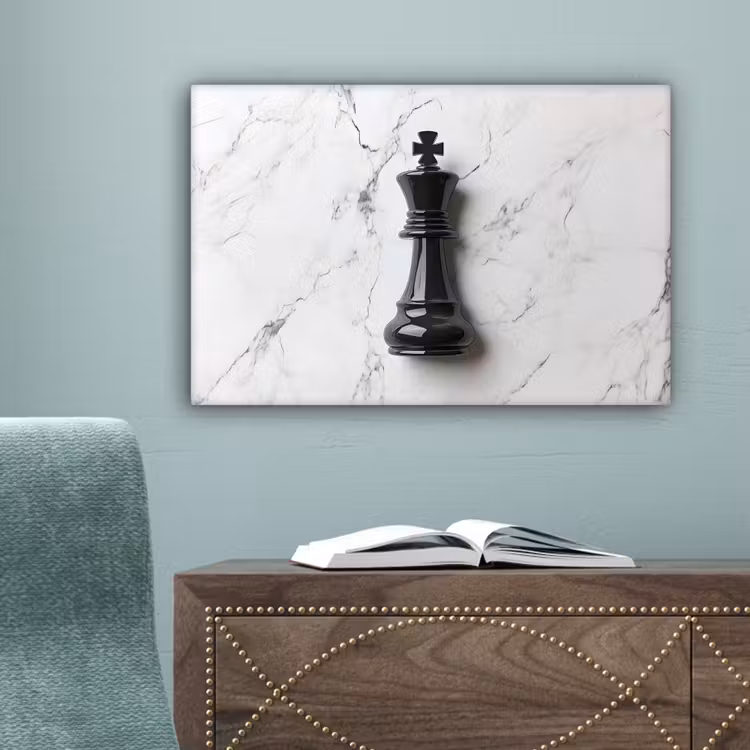Schaakstuk - Koning - Zwart - Marmer canvas 2cm klein -sfeer4