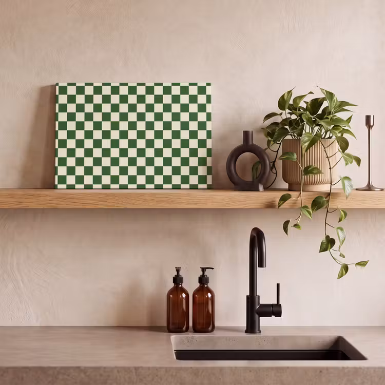 Schaakbord - Patroon - Groen canvas 2cm klein 34 -sfeer3