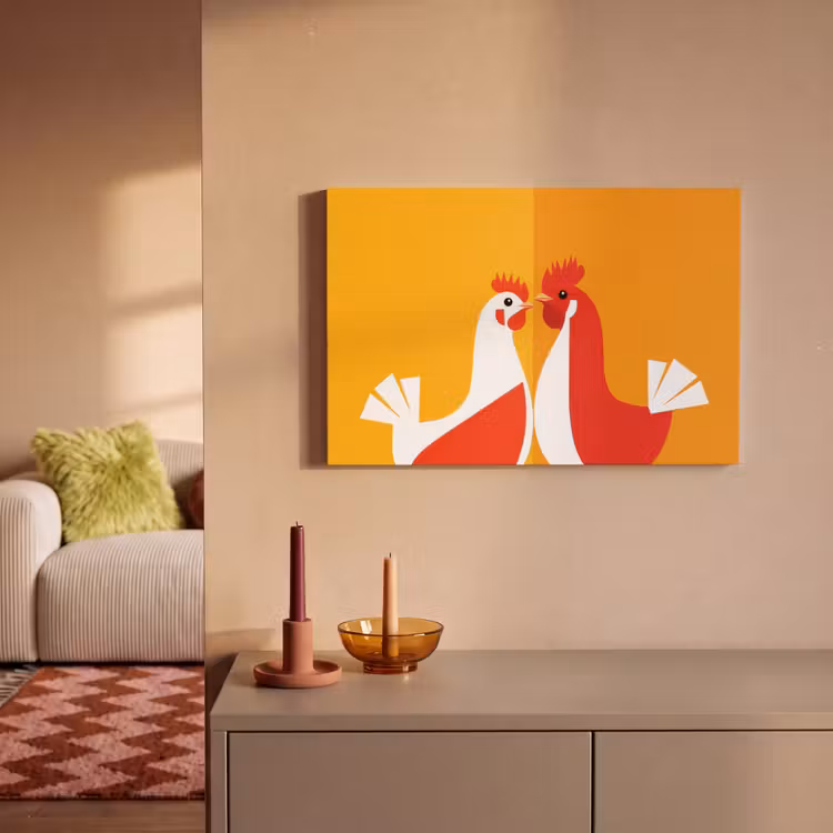 Kippen - Oranje - Vlakken canvas 2cm klein -sfeer1