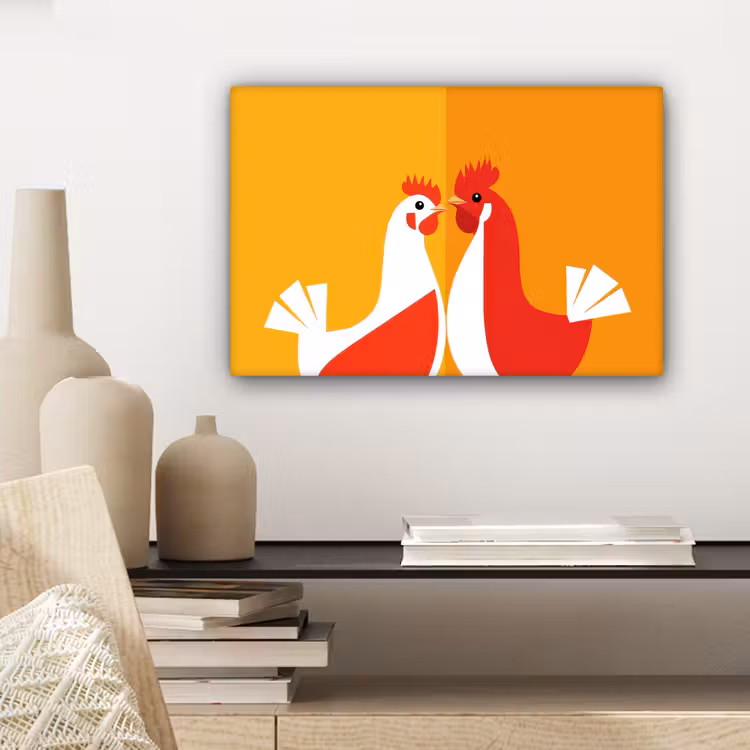 Kippen - Oranje - Vlakken canvas 2cm klein -sfeer6