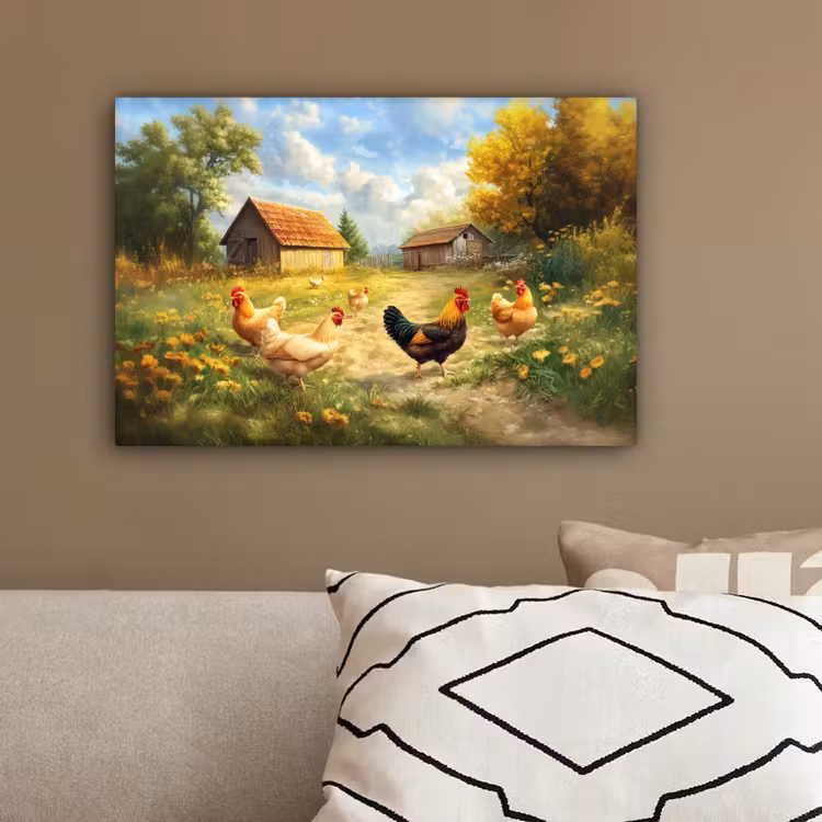 Kippen - Landelijke rust - Natuur canvas 2cm klein -sfeer3