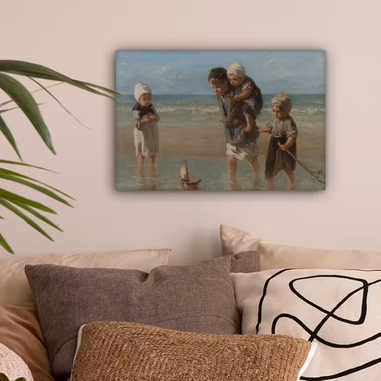 Kinderen der zee - Schilderij van Jozef Israëls canvas 2cm klein -sfeer1