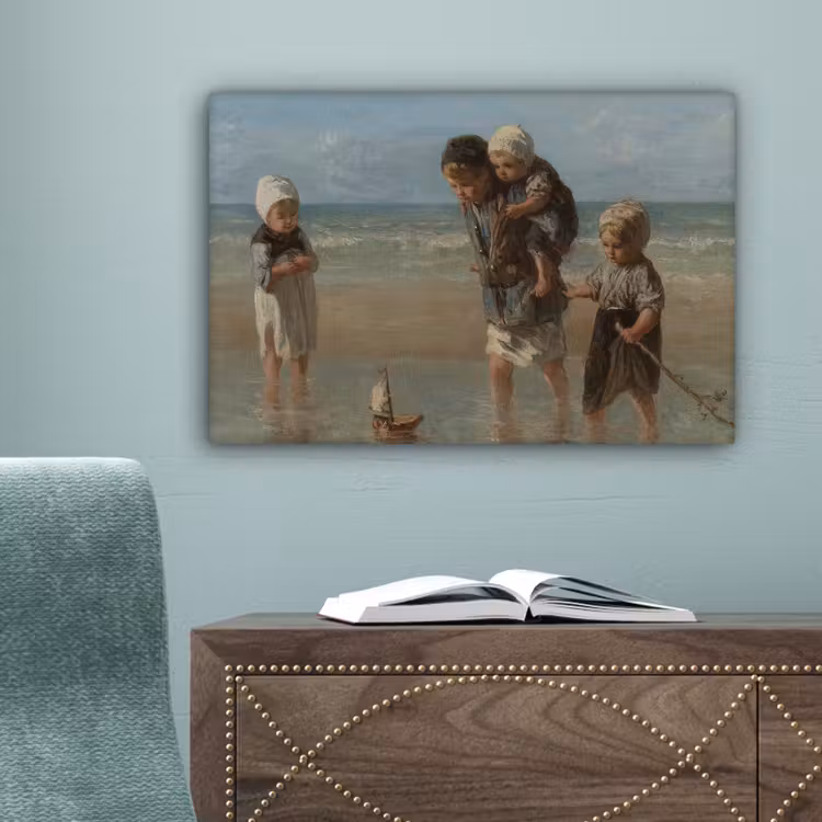 Kinderen der zee - Schilderij van Jozef Israëls canvas 2cm klein -sfeer4