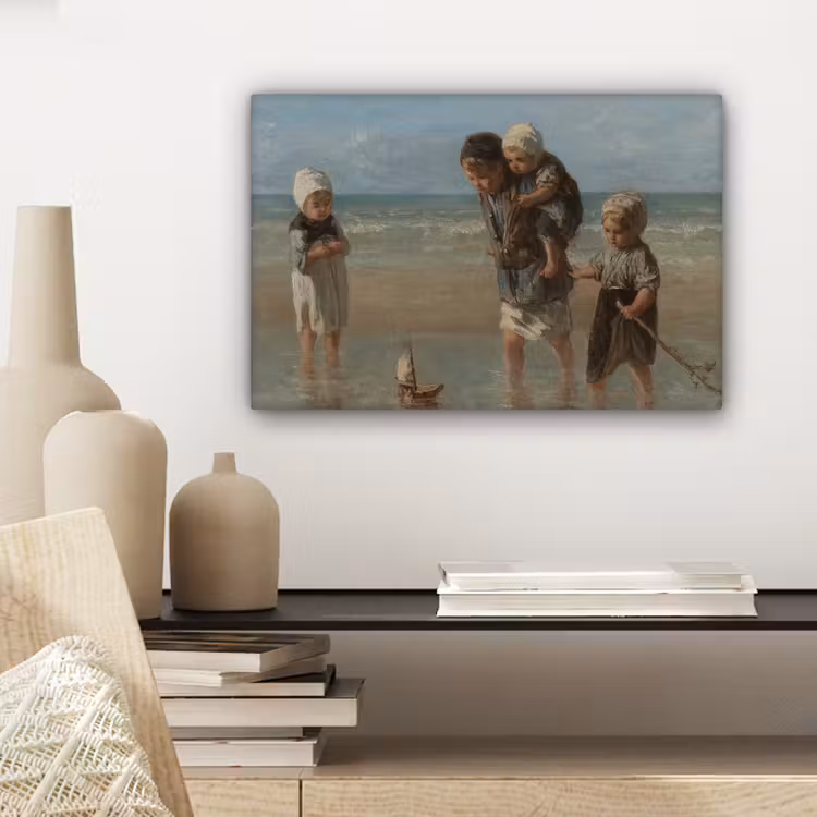 Kinderen der zee - Schilderij van Jozef Israëls canvas 2cm klein -sfeer6
