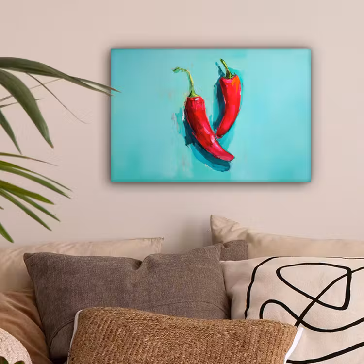 Chilipepers - Geverfd - Rood canvas 2cm klein -sfeer1