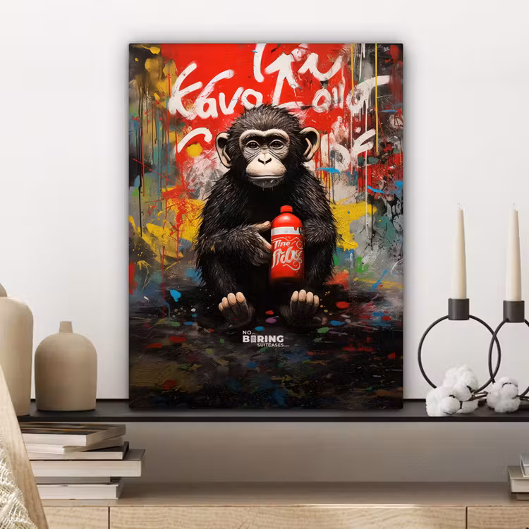Chimpansee voor graffiti muur canvas 2cm klein -sfeer6