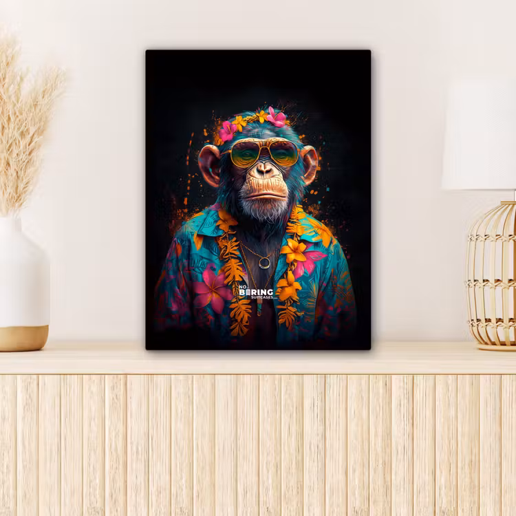 Chimpansee met Hawaii blouse canvas 2cm klein -sfeer5