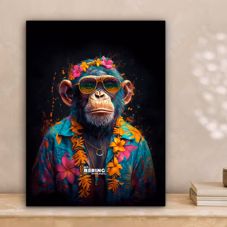 Chimpansee met Hawaii blouse canvas 2cm klein -sfeer1
