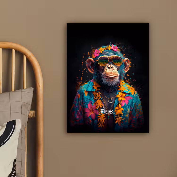 Chimpansee met Hawaii blouse canvas 2cm klein -sfeer3