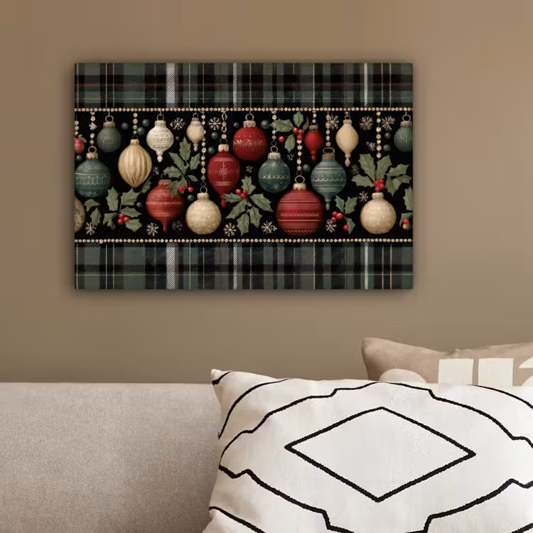 Kerstballen - Rood - Hulsttakken - Patroon canvas 2cm klein -sfeer3