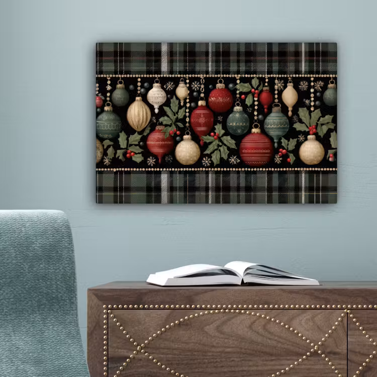 Kerstballen - Rood - Hulsttakken - Patroon canvas 2cm klein -sfeer4