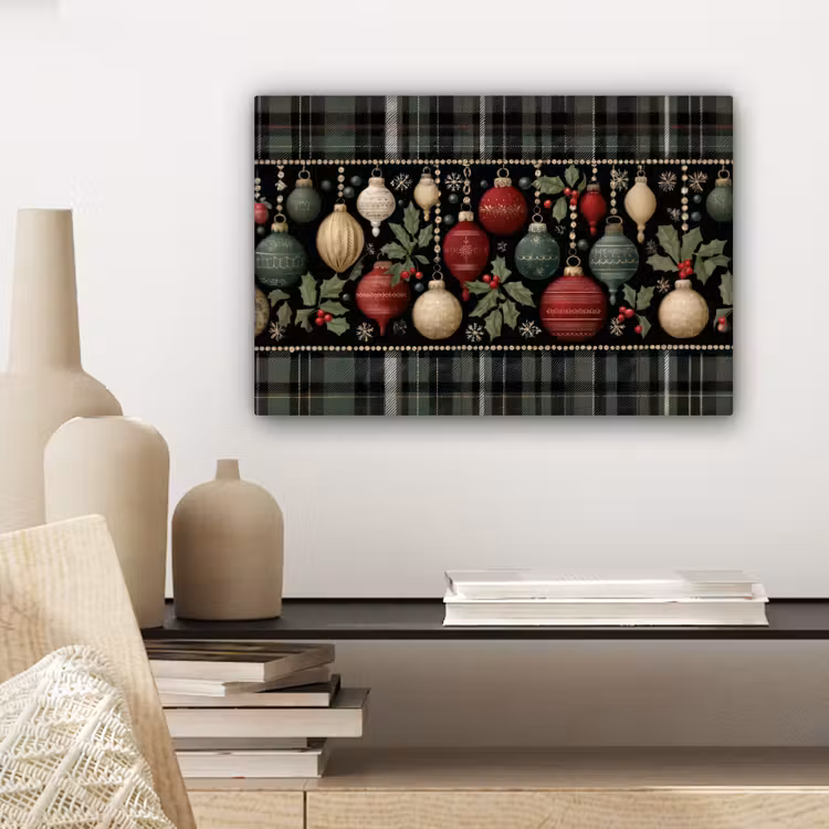 Kerstballen - Rood - Hulsttakken - Patroon canvas 2cm klein -sfeer6