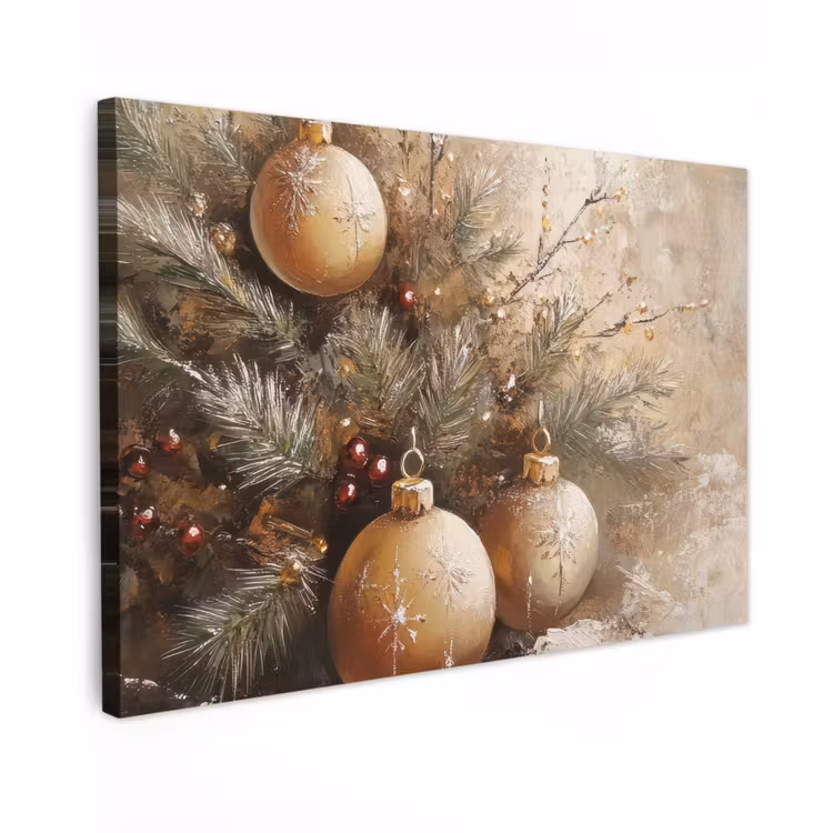Kerst - Kerstballen - Beige - Goud canvas 2cm klein -z3d