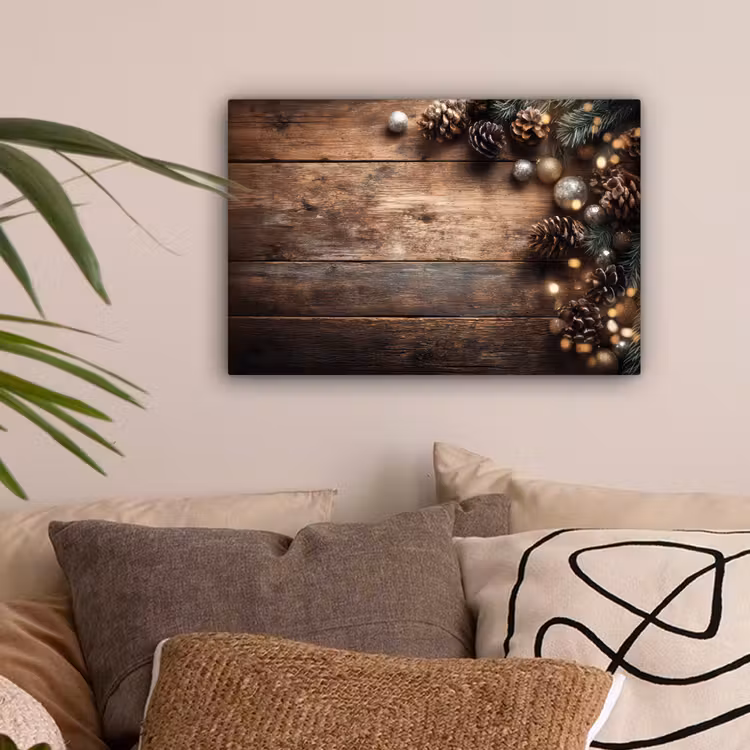 Kersthoekdecoratie - Dennenappels - Lichtjes canvas 2cm klein -sfeer1