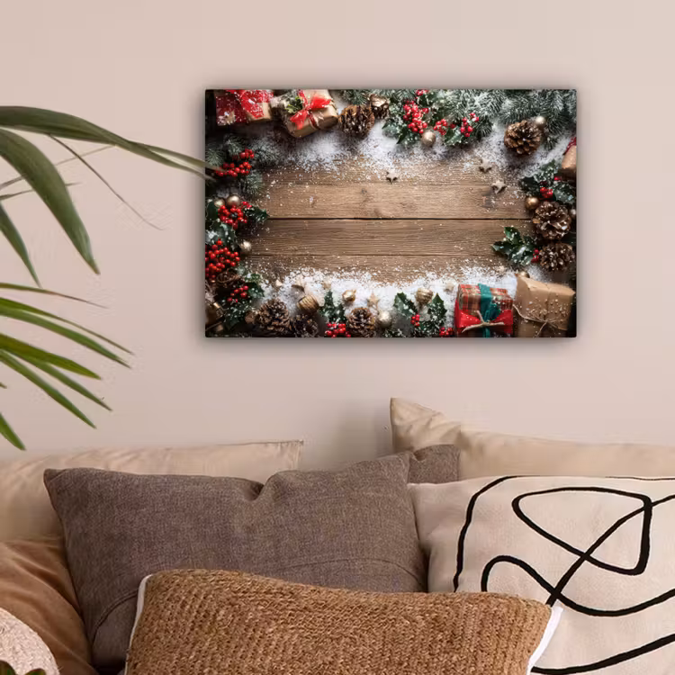 Kerstdecoratie - Geschenken - Hout - Veelkleurig canvas 2cm klein -sfeer1