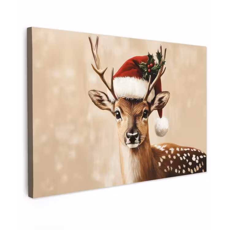 Kerst - Hert - Gewei - Rood canvas 2cm klein -z3d