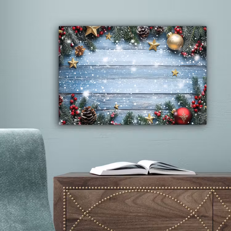 Kerstomlijsting - Sneeuw - Meerkleurig canvas 2cm klein -sfeer4