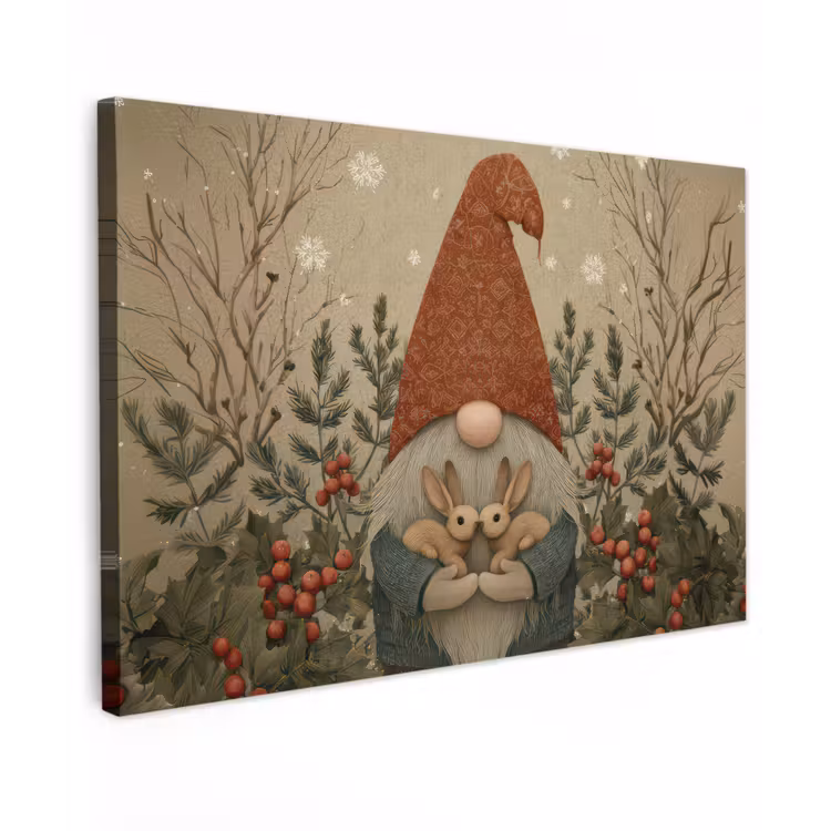 Kerstgnome - Konijntjes - Kleurrijk canvas 2cm klein -z3d