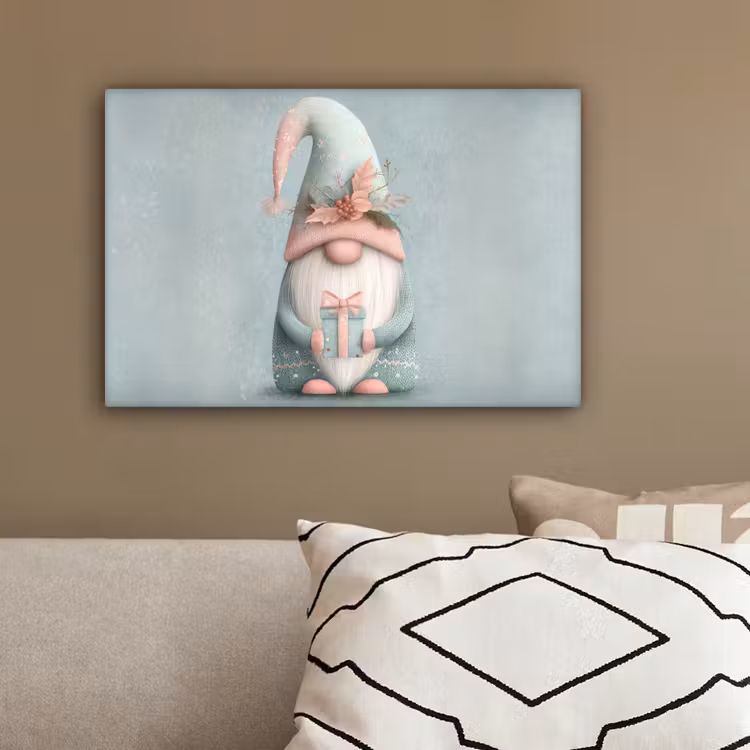Kerstgnome - Cadeau - Groen canvas 2cm klein -sfeer3