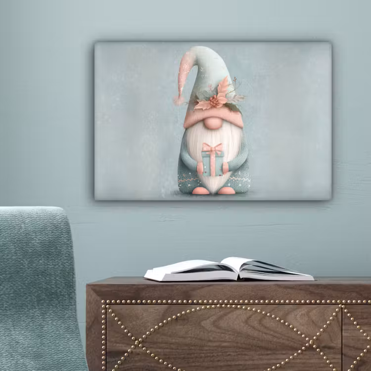 Kerstgnome - Cadeau - Groen canvas 2cm klein -sfeer4