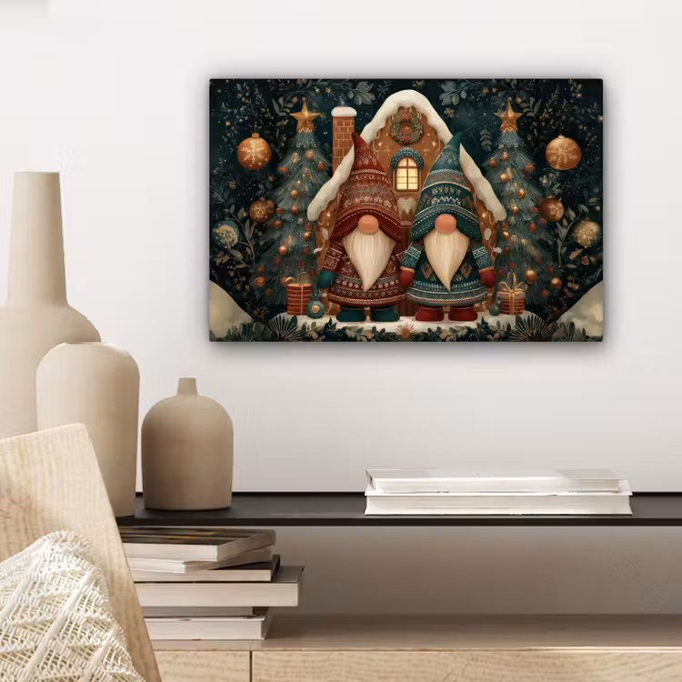 Kerst - Gnomen - Peperkoekhuisje - Rood - Groen canvas 2cm klein -sfeer6