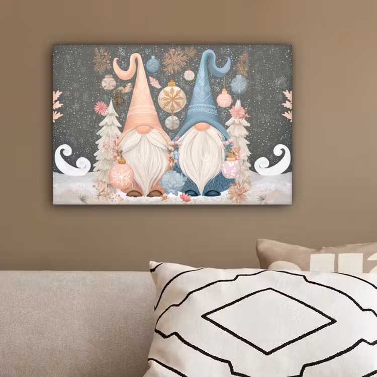 Kerst - Gnomen - Pastel canvas 2cm klein -sfeer3