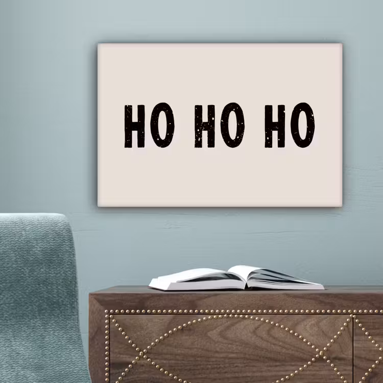 Kerstmis - Ho ho ho - Spreuken - Beige - Kerstman canvas 2cm klein -sfeer4