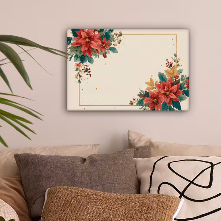 Kerst - Poinsettia - Omlijsting - Kleurrijk canvas 2cm klein -sfeer1