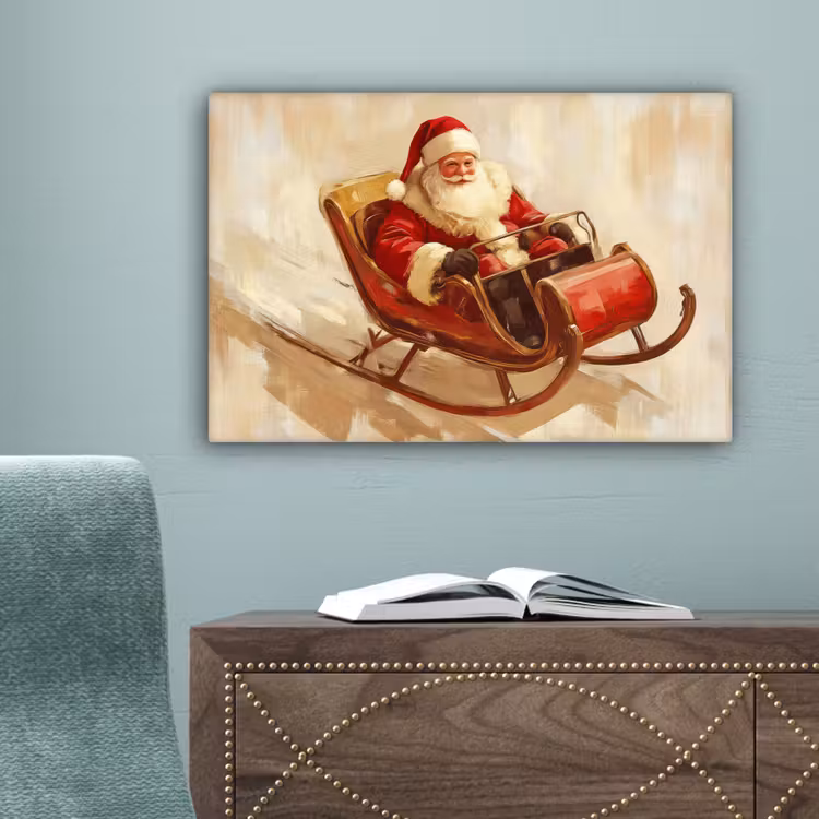 Kerst - Slee - Kerstman canvas 2cm klein -sfeer4