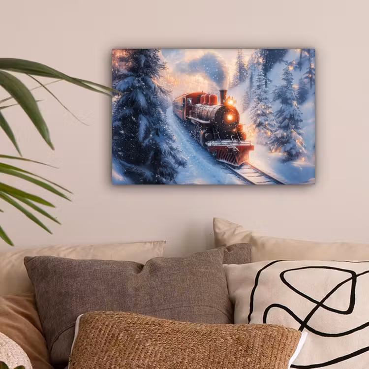 Kersttrein - Sneeuw - Winter - Kerst canvas 2cm klein -sfeer1