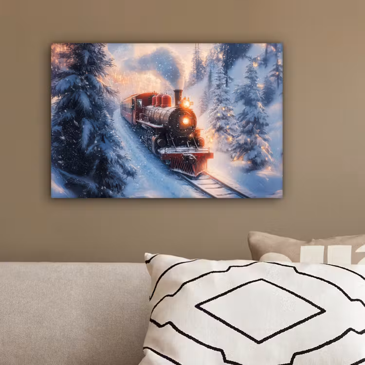 Kersttrein - Sneeuw - Winter - Kerst canvas 2cm klein -sfeer3
