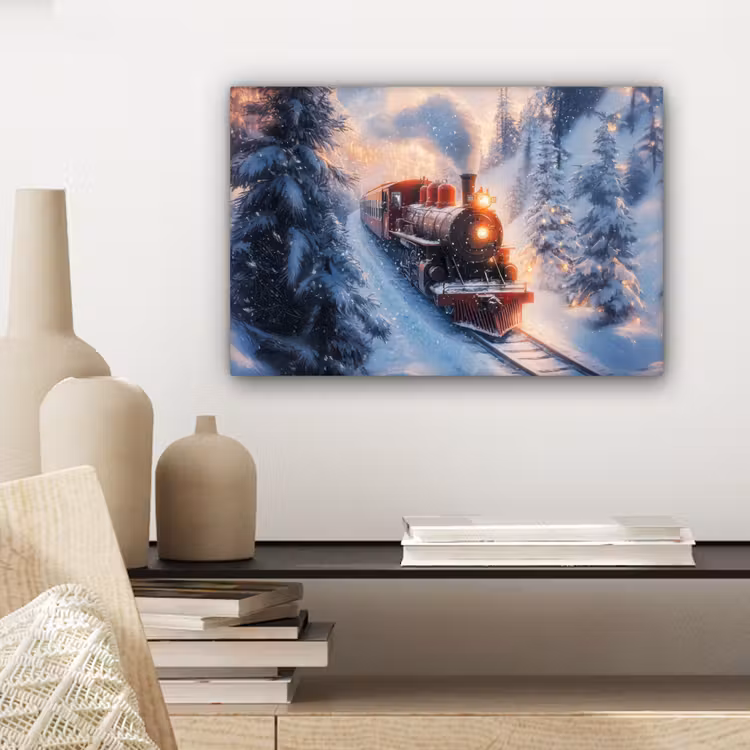 Kersttrein - Sneeuw - Winter - Kerst canvas 2cm klein -sfeer6