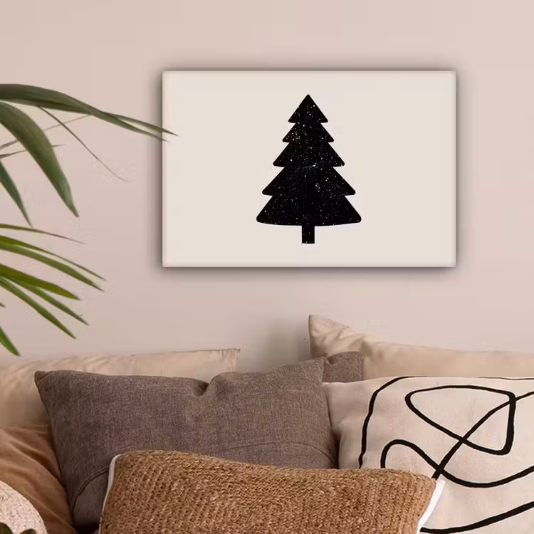 Kerstboom - Zwart - Feestdagen - Beige canvas 2cm klein -sfeer1