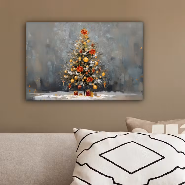 Kerstboom - Cadeaus - Rood - Goud canvas 2cm klein -sfeer3