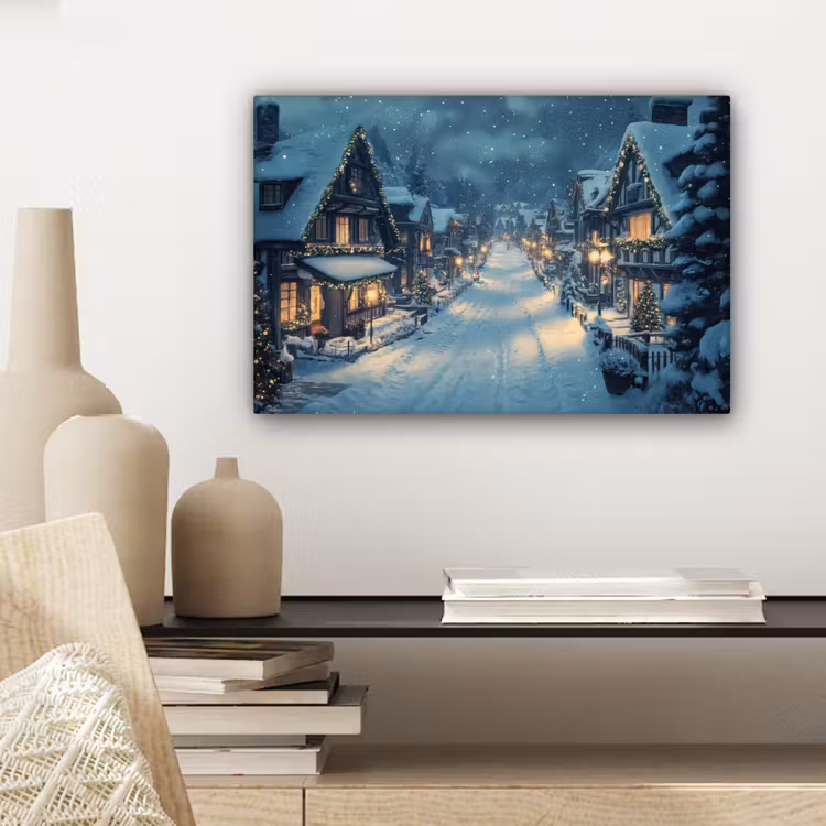 Kerstdorp - Kerst - Sneeuw - Winter canvas 2cm klein -sfeer6