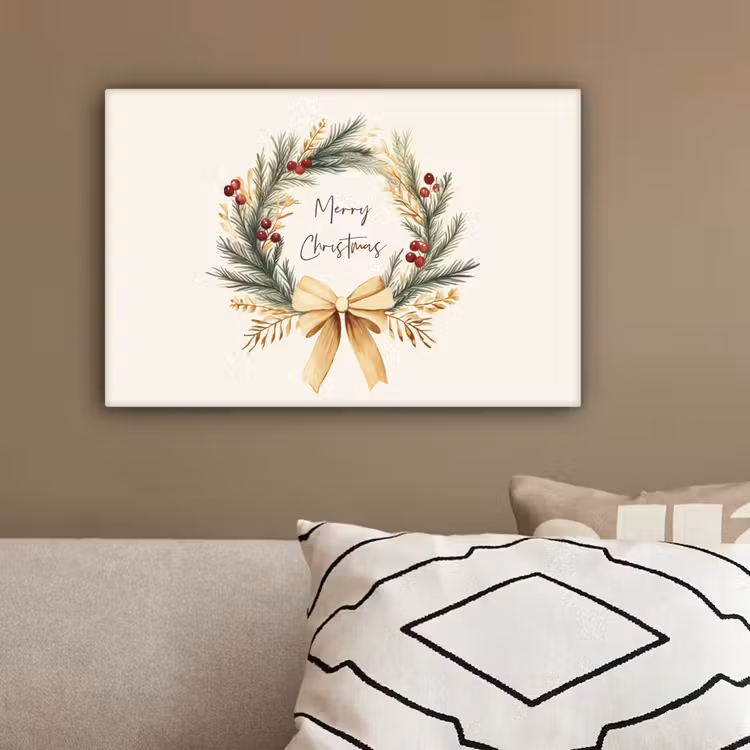 Kerstkrans - Kerst - Goud - Beige canvas 2cm klein -sfeer3