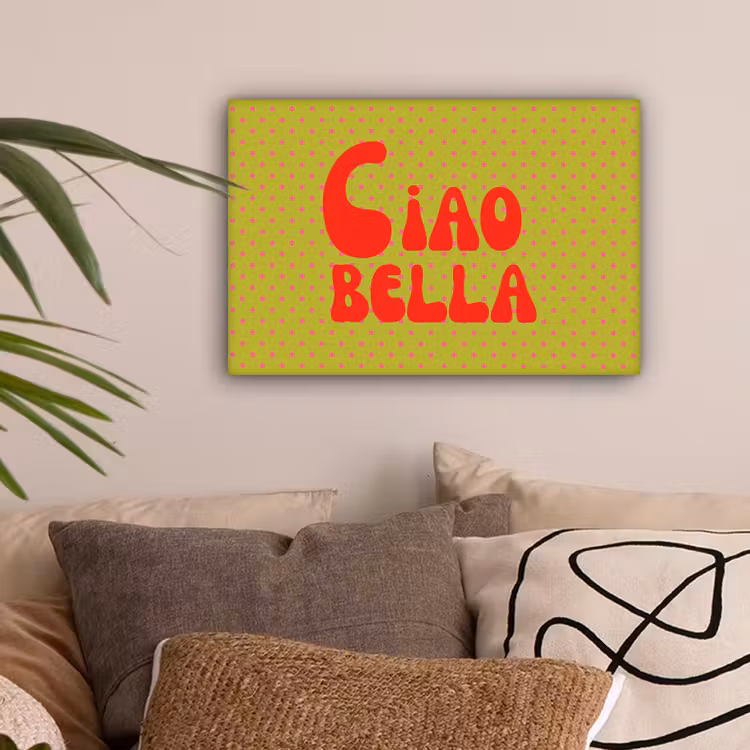 Ciao bella - Rood - Groen - Stippen canvas 2cm klein -sfeer1