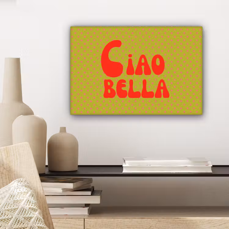 Ciao bella - Rood - Groen - Stippen canvas 2cm klein -sfeer6