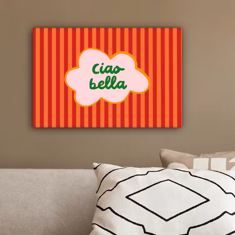 Ciao bella - Tekstwolk - Strepen - Oranje canvas 2cm klein -sfeer3