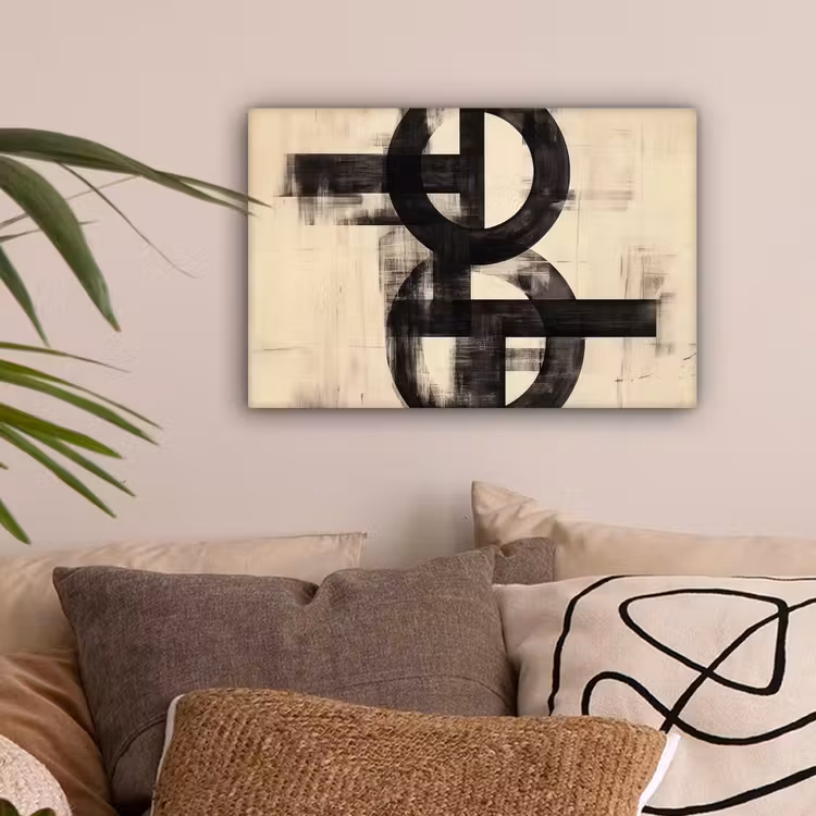 Cirkels - Balken - Zwart - Abstract canvas 2cm klein -sfeer1