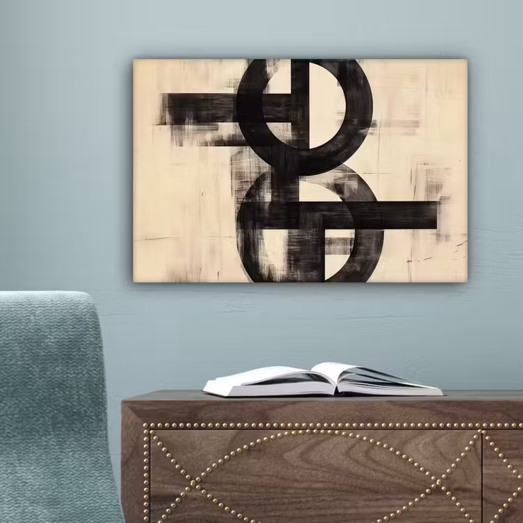 Cirkels - Balken - Zwart - Abstract canvas 2cm klein -sfeer4