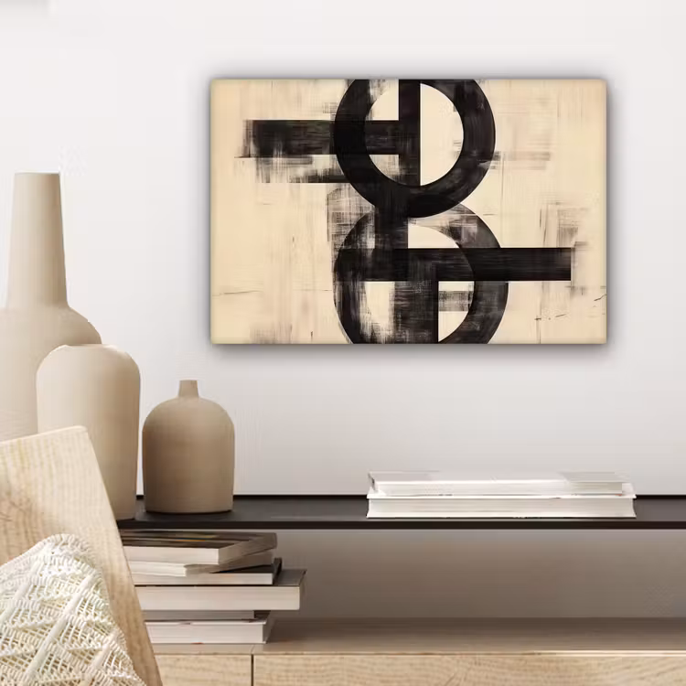 Cirkels - Balken - Zwart - Abstract canvas 2cm klein -sfeer6