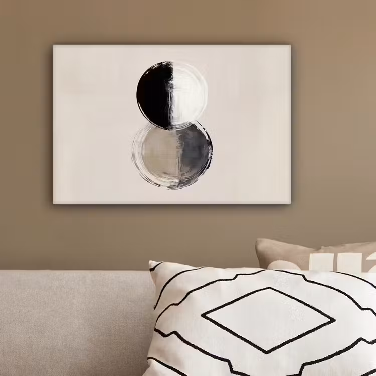 Cirkels - Strepen - Minimalistisch - Zwart canvas 2cm klein -sfeer3